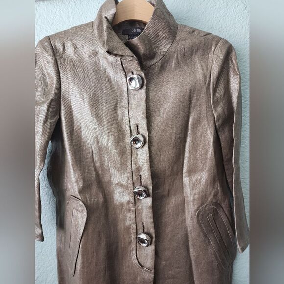 Per Se Ramie tunic style blazer jacket front oversize buttons NWOT 3/4 sleeve - Picture 2 of 8